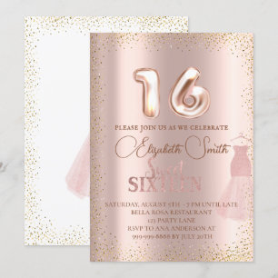 Rosa de oro elegancia, dulce dieciséis invitación
