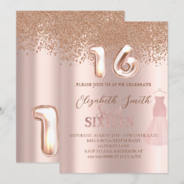 Rosa de oro elegancia, dulce dieciséis invitación