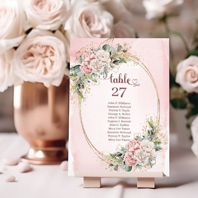 Rosa de Oro Floral Eucalipto Número de Mesa Atempo (Timeless Rose Gold Floral Eucalyptus Table Number)