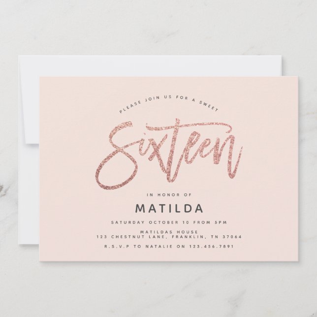 Rosa de oro fraile purpurina foto dulce de 16 cump (Anverso)