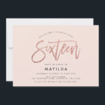 Rosa de oro gitano purpurina sorpresa dulce 16 cum<br><div class="desc">Efecto Rosa de oro gentil purpurina rosa brillante moderna foto sorpresa dulce invitación de 16 cumpleaños. Moderno y mínimo en diseño de tendencia con guión elegante de moda. Parte de una colección de cumpleaños. Perfecto para tu adolescente glam. Retrovisor fotográfico paisajístico.</div>