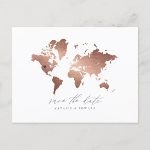 Rosa de oro metálico mundo mapa boda invitación