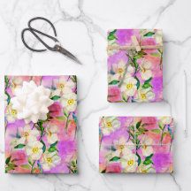 Rosa de perro rosa acuarela papel de envoltura flo