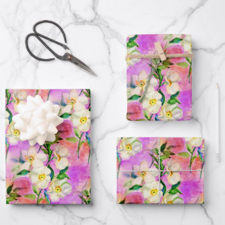 Rosa de perro rosa acuarela papel de envoltura flo