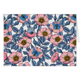 Rosa de perro y mariposas