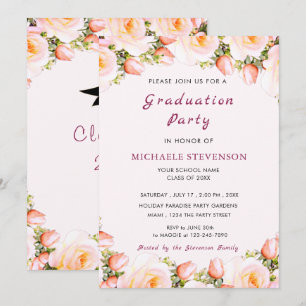 Rosa de plantilla de invitación a graduación Su di