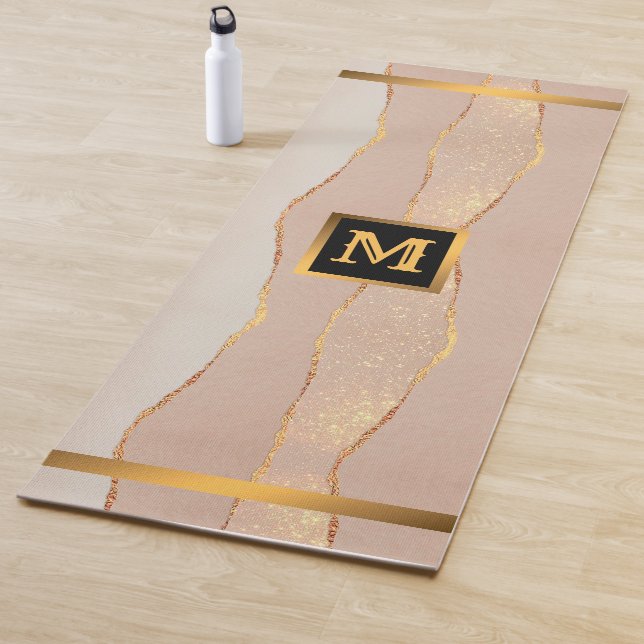 Rosa de Purpurina de lujo oro Monogramed Yoga Mat (In situ)