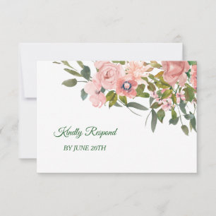 Rosa de Rubor Floral Boda Menu RSVP