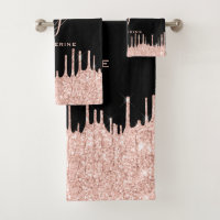 Rosa de Rubor negro Purpurina oro gotea 2 monogram