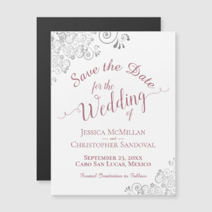 Rosa de Silver Lace Dusty Save the Date White Magn