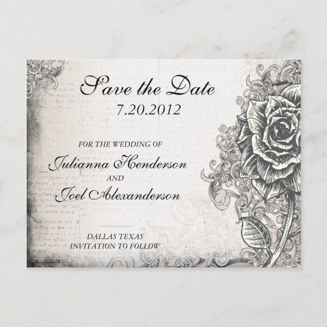 Rosa de tatuaje Guardar la tarjeta postal del Boda (Anverso)