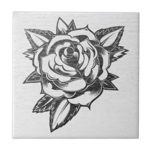 Rosa de tatuaje tradicional - Baldosa de cerámica 