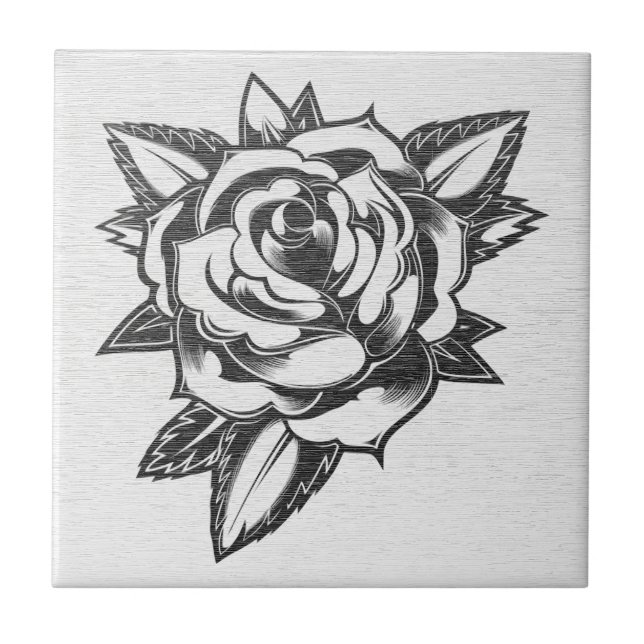 Rosa de tatuaje tradicional - Baldosa de cerámica  (Frente)