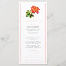 Rosa de té híbrido naranja menú boda acuarela