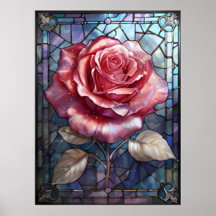Rosa de vidrio manchado - Arte de ventana floral g
