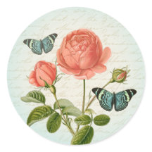 Rosa de vintage giratorio pegatina con mariposas