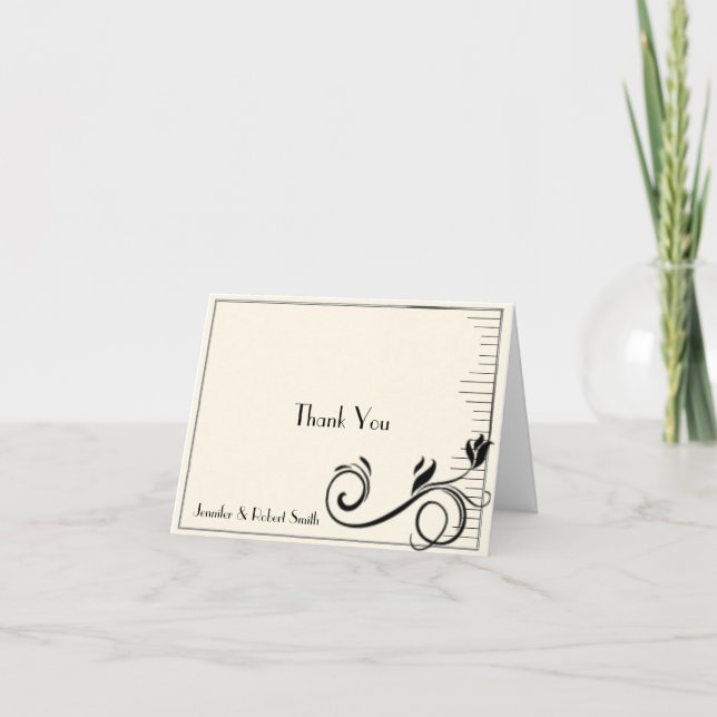 Rosa Deco Francés Crema Negra Boda Agradecimiento (Anverso)