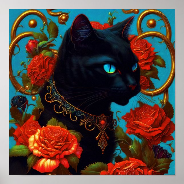 Rosa del arte del Poster del gato - arte de la par (Frente)