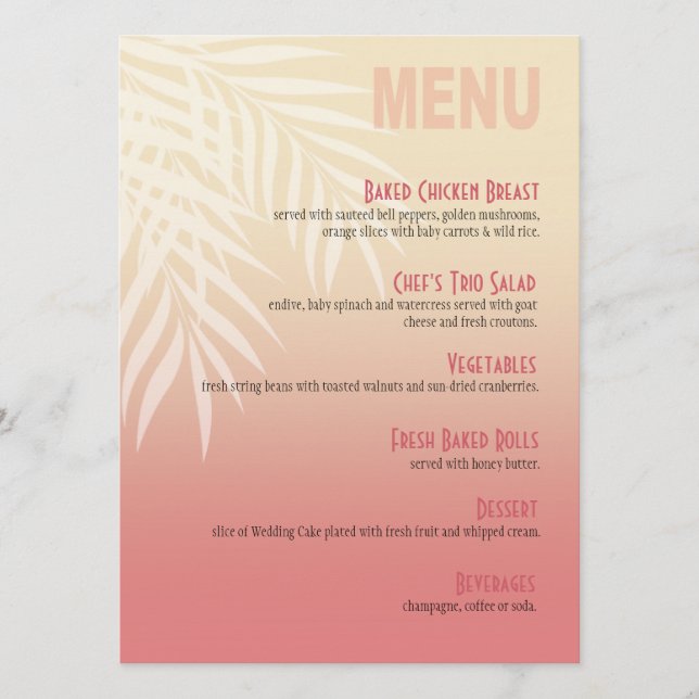 Rosa del menú el | de la cena de la playa de la (Anverso)