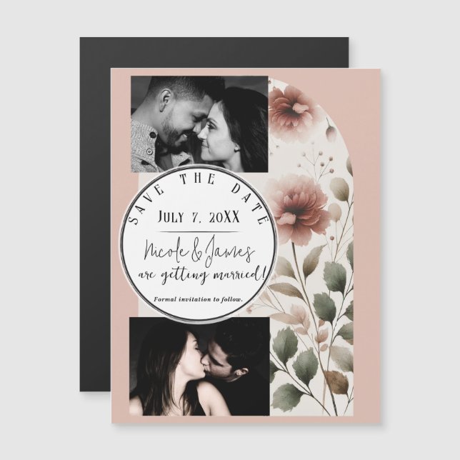 Rosa Desierto Floral Rosa y Verde Guardar la Fecha (Anverso/Reverso)