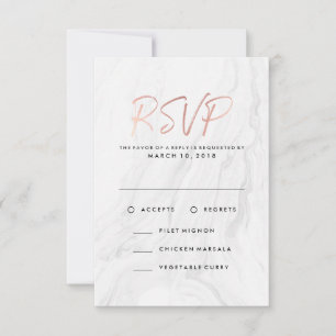 Rosa Dorada Mármol Blanco Moderno Menú de RSVP d