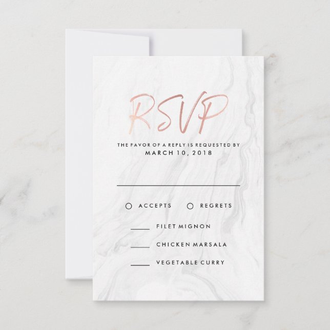 Rosa Dorada Mármol Blanco Moderno | Menú de RSVP d (Anverso)