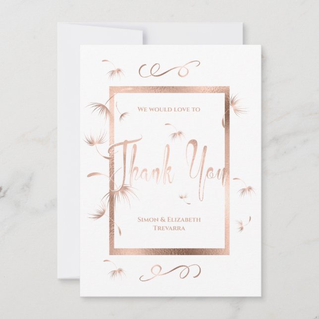 Rosa Dorado Agradecimiento de Boda con Fluff de Di (Anverso)