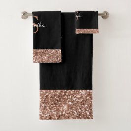 Rosa Dorado Glitter Chic Goteo Monograma Nombre Ne