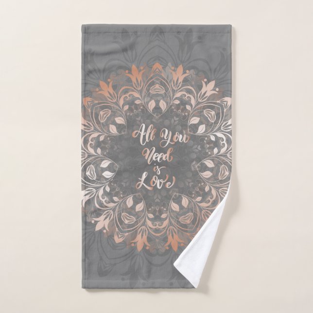 Rosa Dorado Gris Floral Mandala Amor (Toalla de mano)