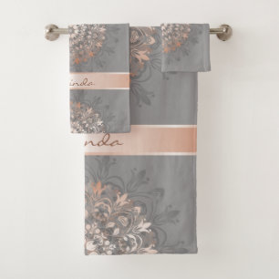 Rosa Dorado Gris Mandala Floral Monograma