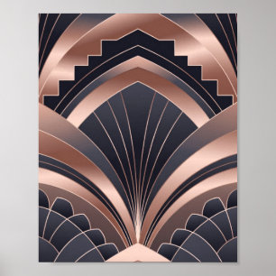 Rosa Dorado Naval Geométrico Abanico Neo Arte Deco