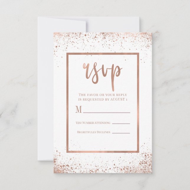 Rosa dorado rosa glam moderno chic boda RSVP (Anverso)