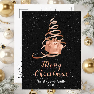 Rosa Dorado y Cinta Negra Regalo Feliz Navidad