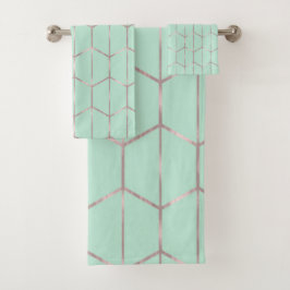Rosa dorado y menta chic glam hexagonal geométrico