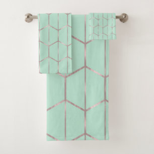 Rosa Dorado y Menta Chic Hexágono Geométrico Glam