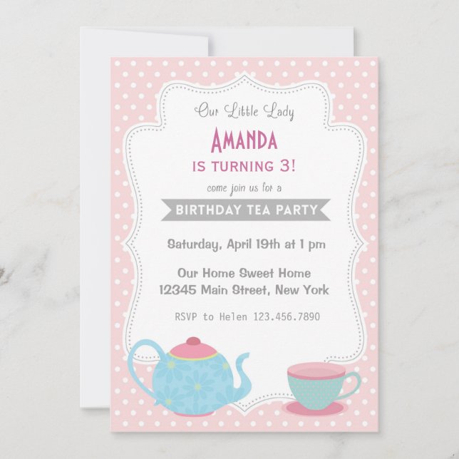Rosa dulce de la invitación del cumpleaños de la (Anverso)