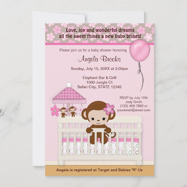 Rosa dulce de la invitación SM-K de Baby Shower (Anverso)