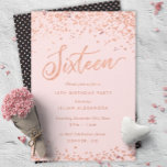 Rosa Dulce de Oro Dieciséis Invitaciones De Fiesta<br><div class="desc">Invitaciones a la fiesta de cumpleaños del Rosa Gold Sweet 16: Confeti de oro rosa Bonito diseño de fiesta de 16º cumpleaños con brillantes puntos de polka de Relieve metalizado rosa de oro. Oro Rosa "Dieciséis" escrito en tipografía manuscrita. Las letras contemporáneas rellenan los detalles del fiesta. [Tenga en cuenta...</div>