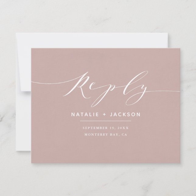 Rosa Dusky + respuesta de boda blanca y elegante (Anverso)
