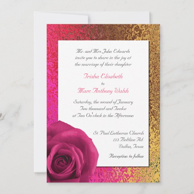 Rosa e invitación de la boda de la mirada del (Anverso)