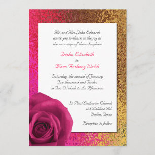 Rosa e invitación de la boda de la mirada del