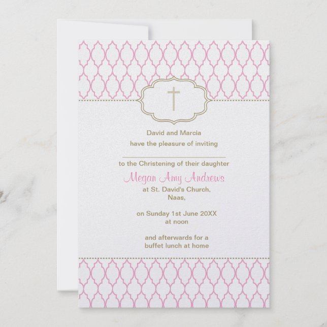 Rosa e invitación del bautismo del bautizo del oro (Anverso)