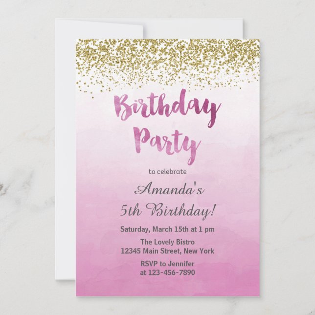 Rosa e invitación del cumpleaños del oro (Anverso)