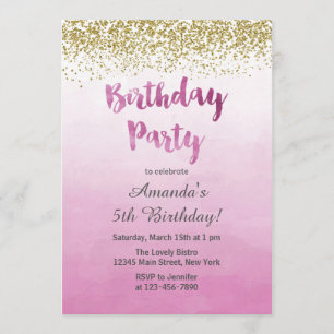 Rosa e invitación del cumpleaños del oro