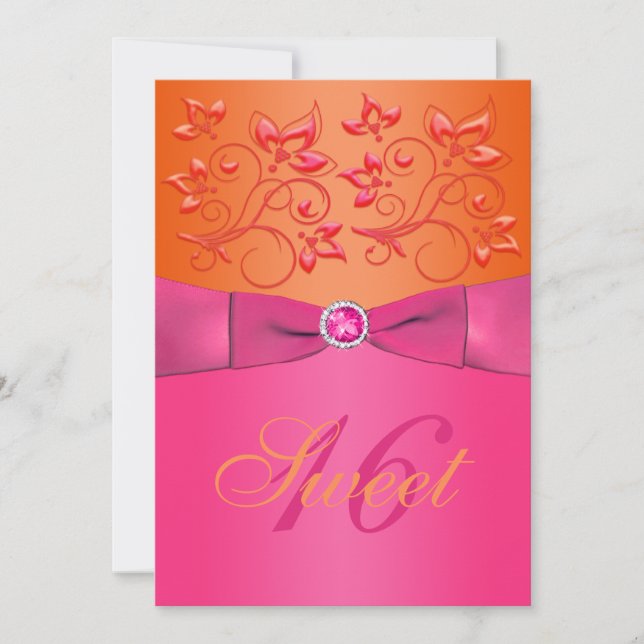 Rosa e invitación floral anaranjada del dulce (Anverso)