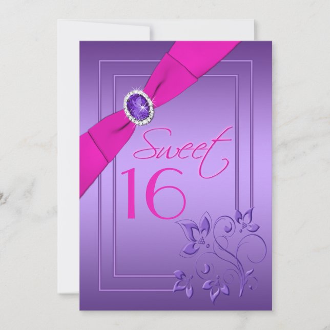 Rosa e invitación floral púrpura del dulce (Anverso)