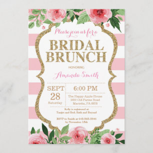 Rosa e invitación nupcial del brunch del purpurina