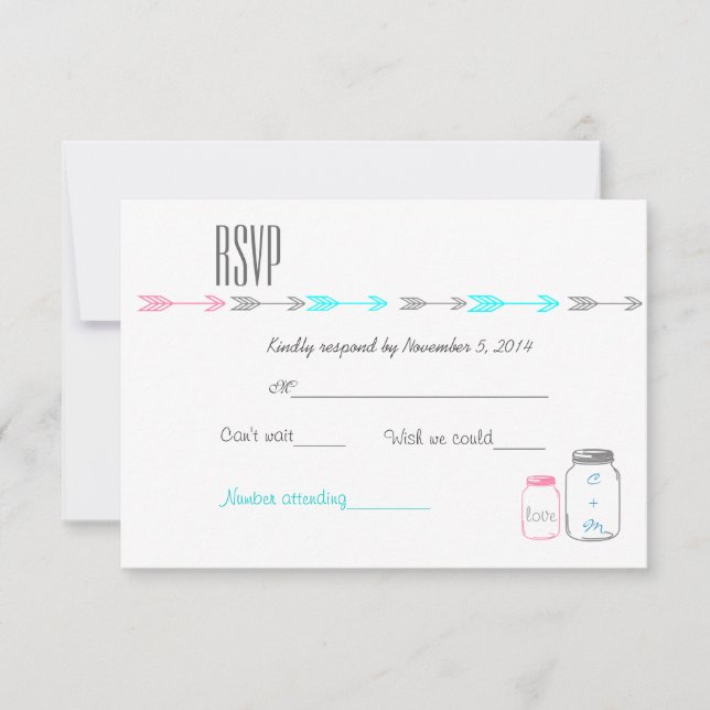 Rosa elegante | Agua | Tarjeta RSVP gris (Anverso)