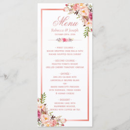 Rosa elegante marco dorado menú Boda floral