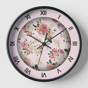 Rosa en el Reloj Floral Vintado Rosa Grande